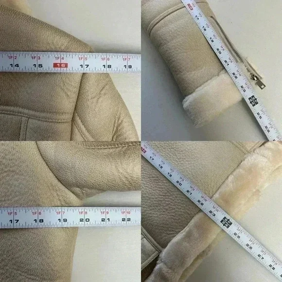 Topshop Cora Faux Shearling Moto Aviator Biker Jacket Cream Ecru Size 4 NWOT - Picture 13 of 16